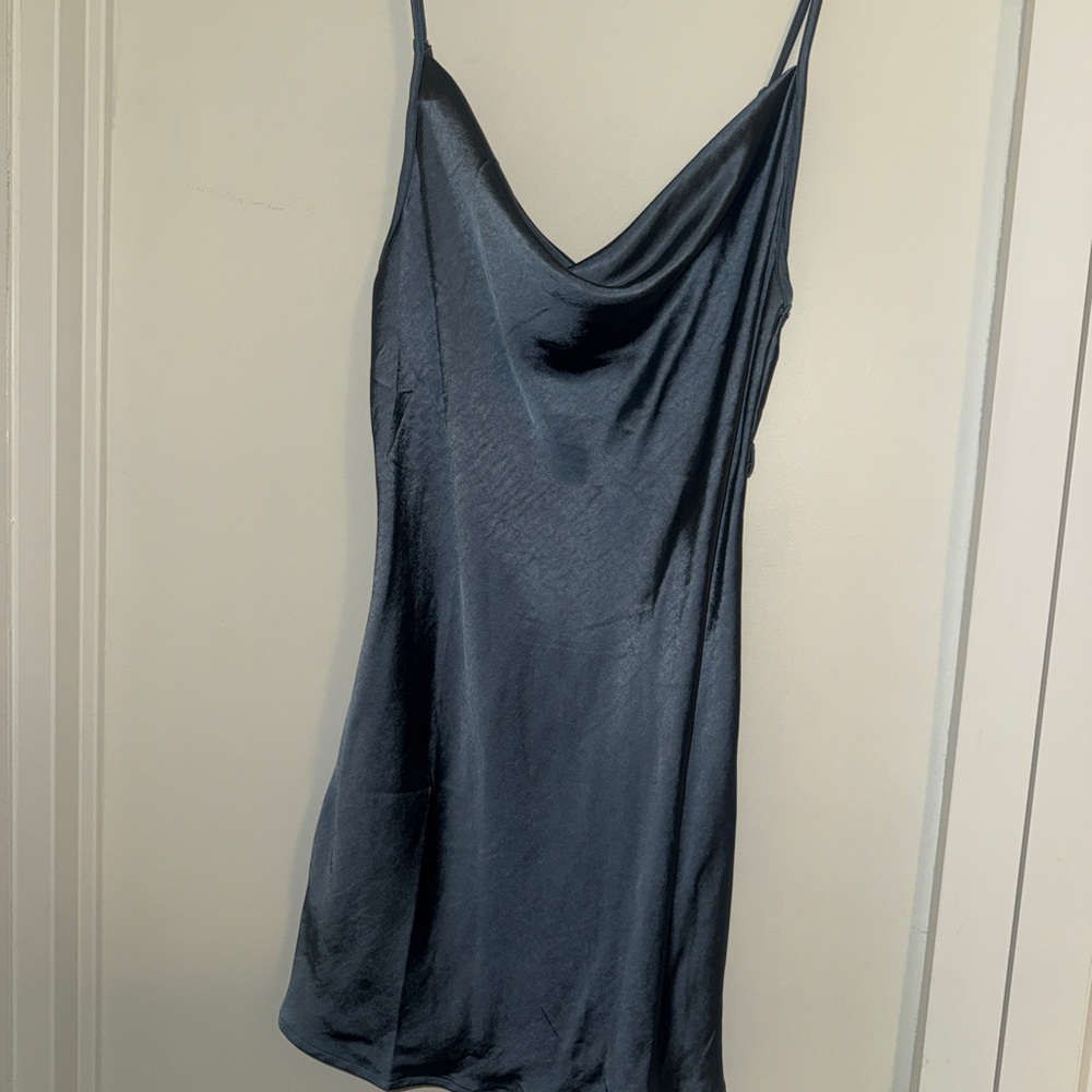 Motel Rocks Paiva Slip Dress in Satin Slate Blue - Size S
